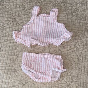 Pink Striped Cotton Gauze Baby Set